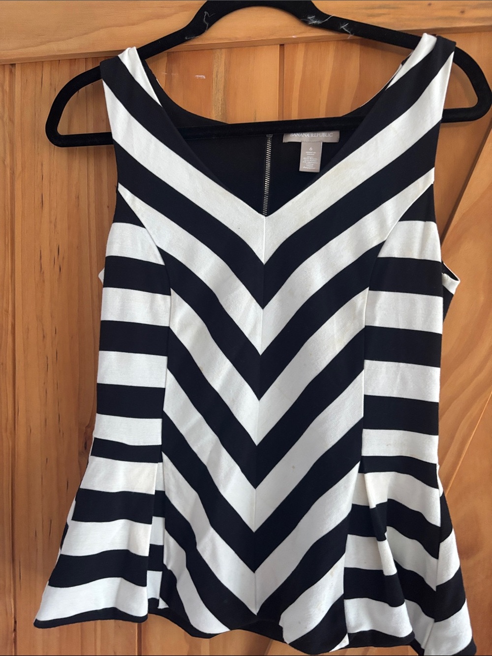 Ann Taylor Black and White Striped V-Neck Peplum Tank